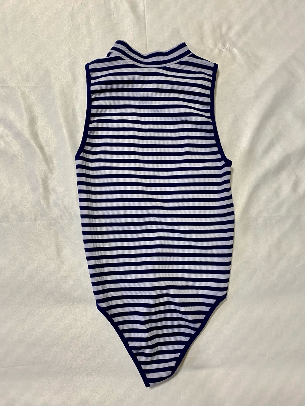 Forever 21 Navy and White Striped Sleeveless Mock Neck Bodysuit